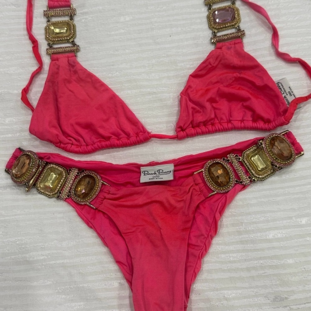 Beach Bunny Pink Bikini with Gold Accents